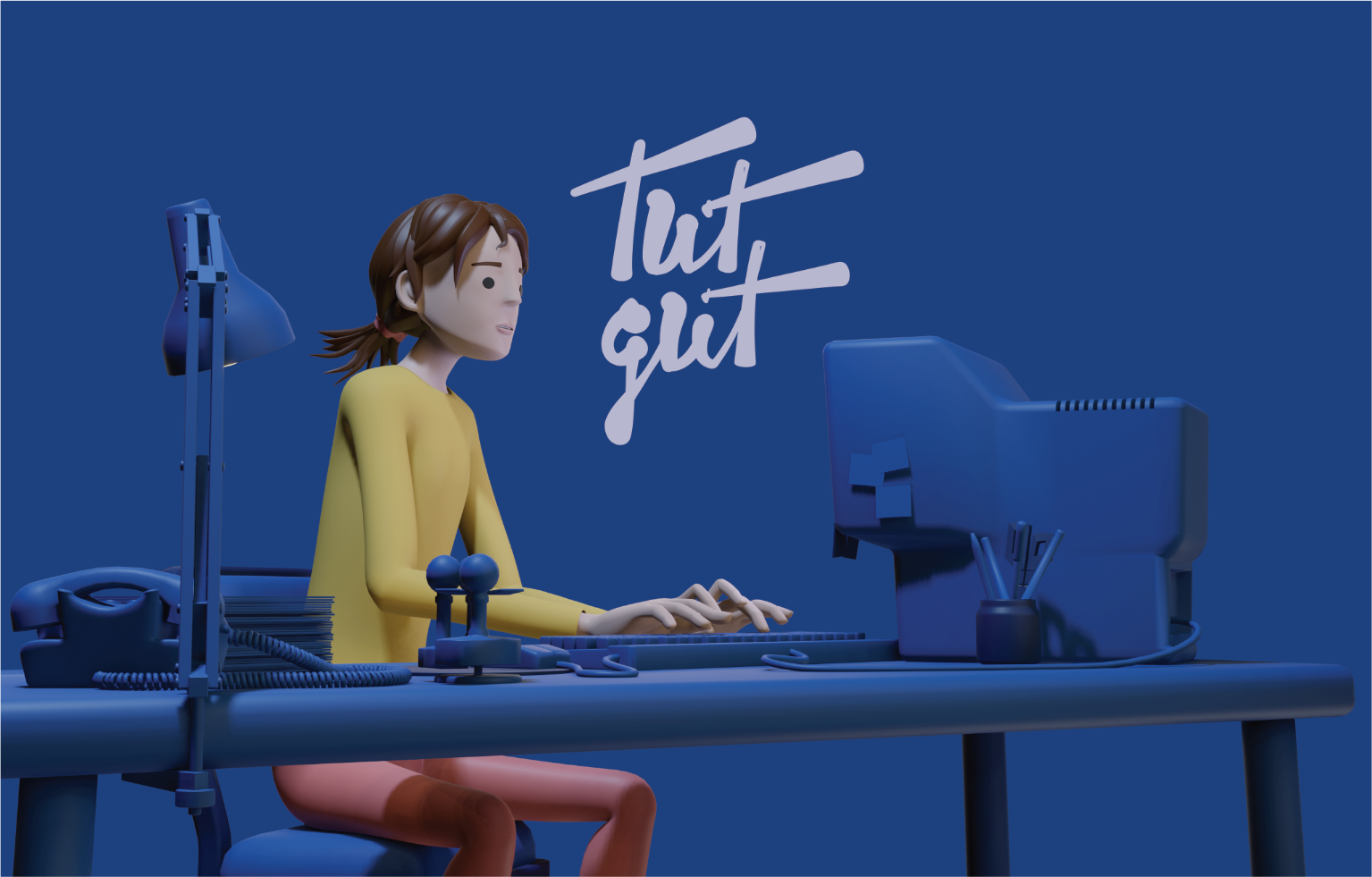 Arbeiten am Schreibtisch Darstellung einer Person, die an einem Schreibtisch sitzt und mit der Tastatur des Computers schreibt.