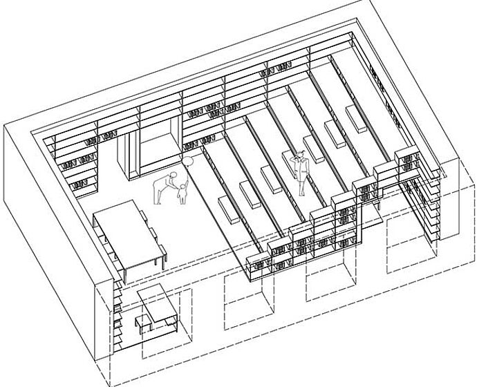 Isometrie der Planung für die Neugestaltung der Medienlounge