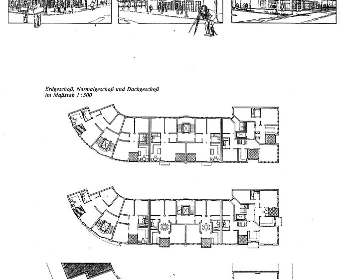 Perspektiven und Grundrisse im Maßstab 1:500