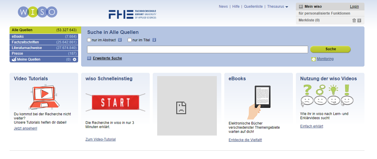 Startseite der Datenbank Wiso