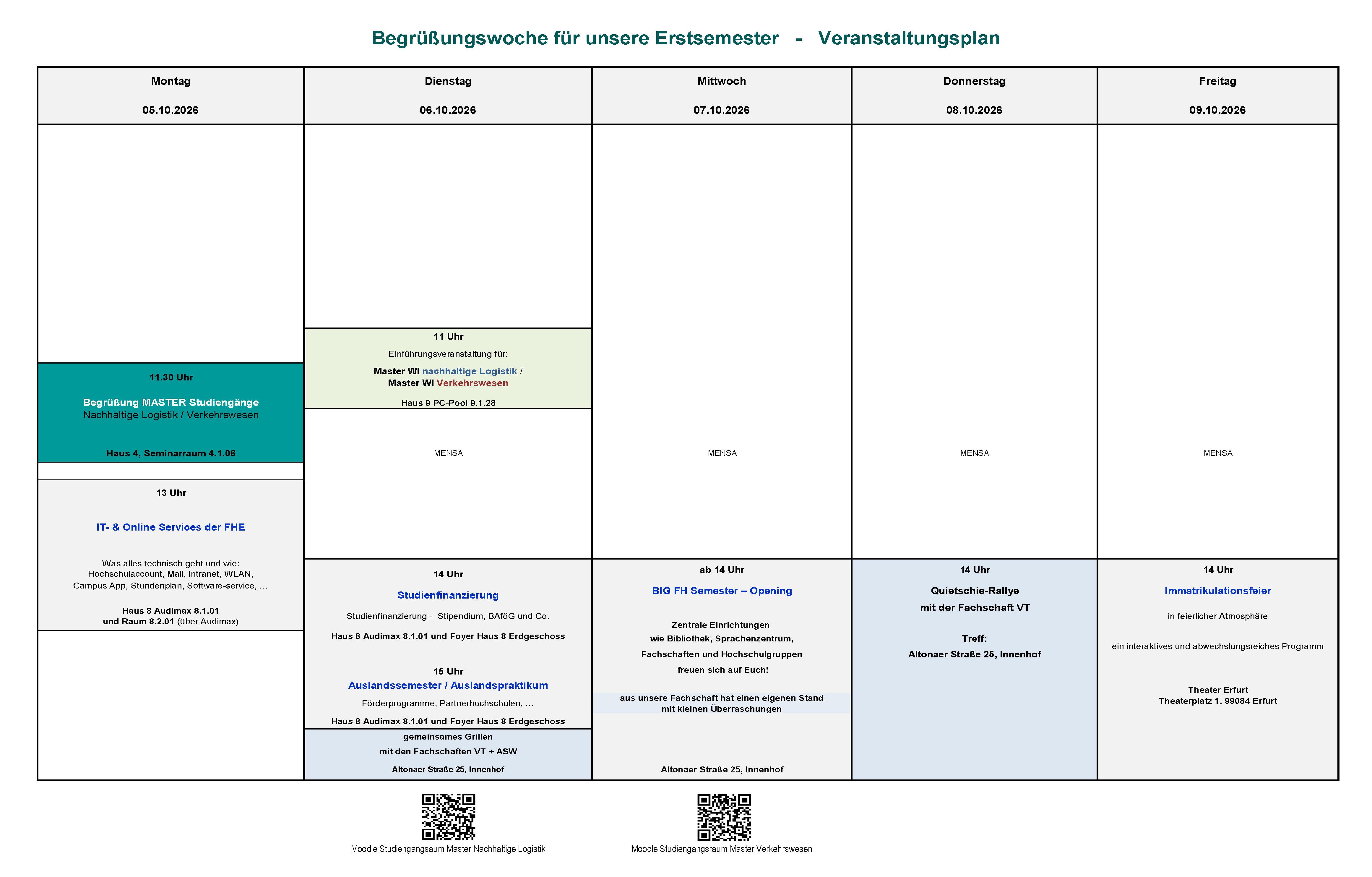 Wochenplan 5.-9.10.2026