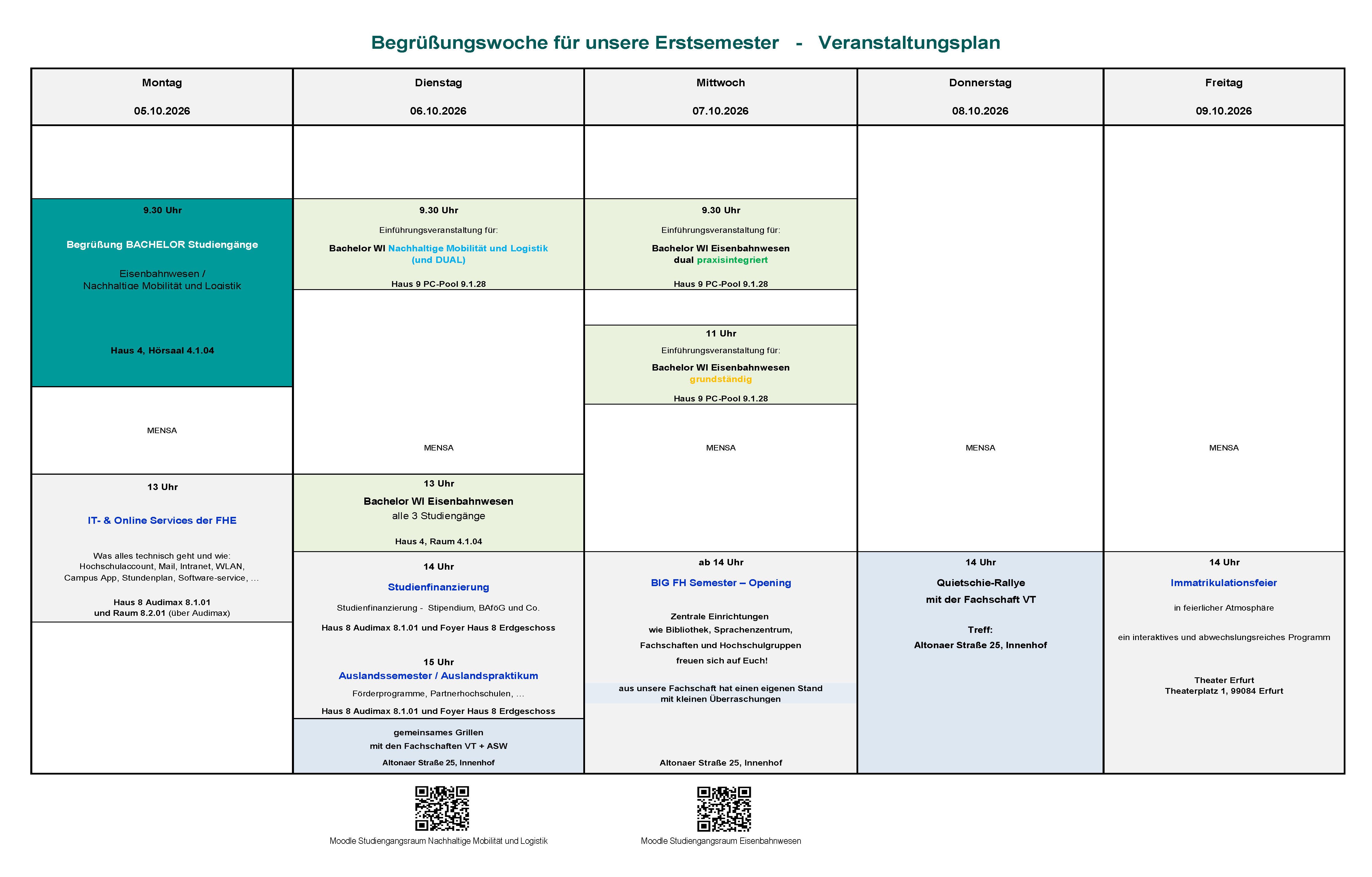 Wochenplan 5.-9.10.2026