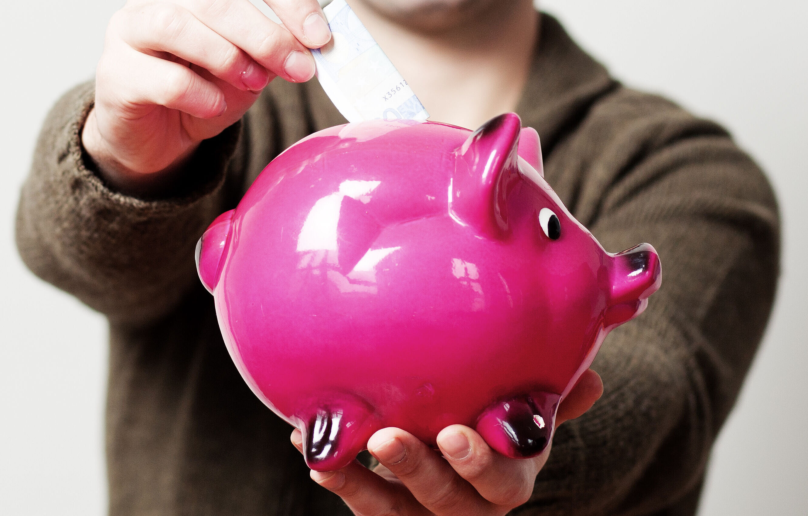 Studienfinanzierung pinkes Sparschwein bekommt Geldschein