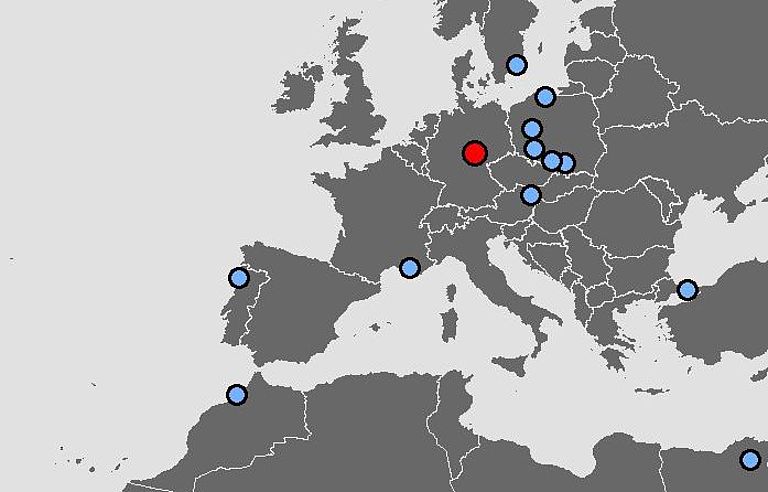 Europakarte mit Orten der internationalen Zusammenarbeit