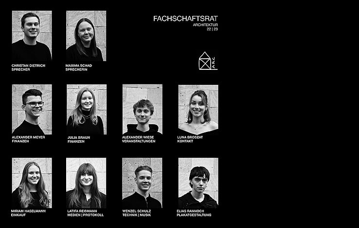 Collage der Portraitfotos der Fachschaft der Fachrichtung Architektur