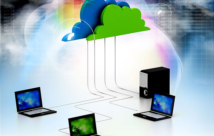 Digital illustration of Cloud computing devices