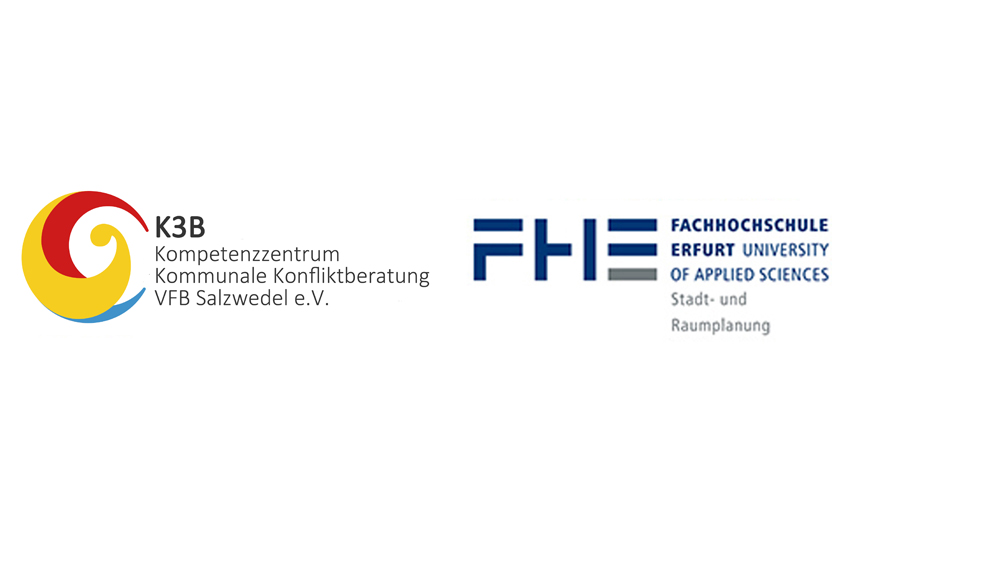 Logo der Kooperationspartner, des Kompetenzzentrums Kommunale Konfliktberatung VFB Salzwedel e.V. und der Fachhochschule Erfurt