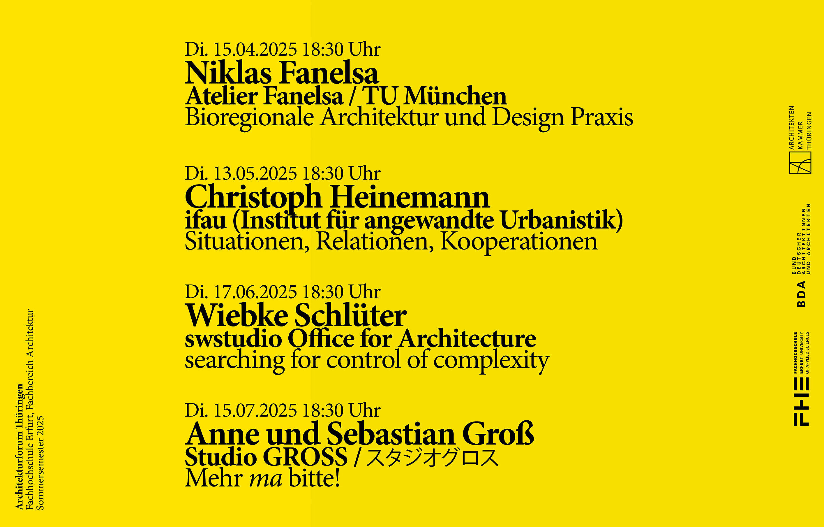 Informationsflyer mit den Terminen des Architekturforums im Sommersemester 2025
