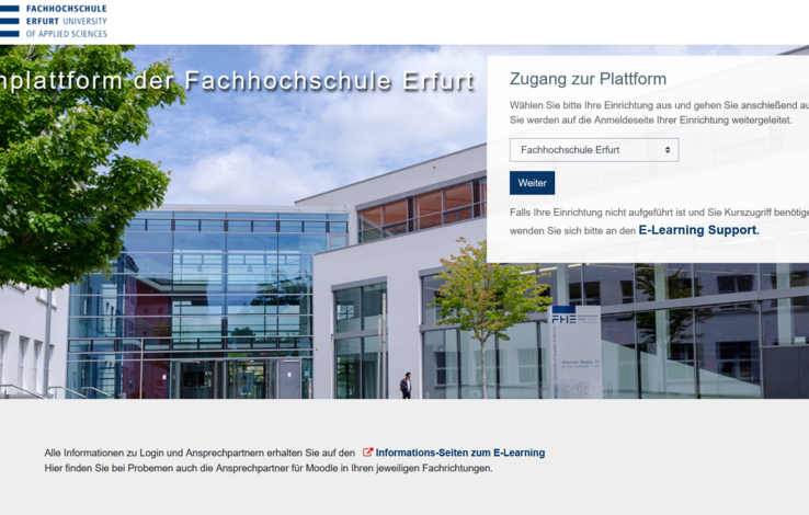 [Translate to Englisch:] Die Startseite der Lernplattform der FH-Erfurt, Moodle.